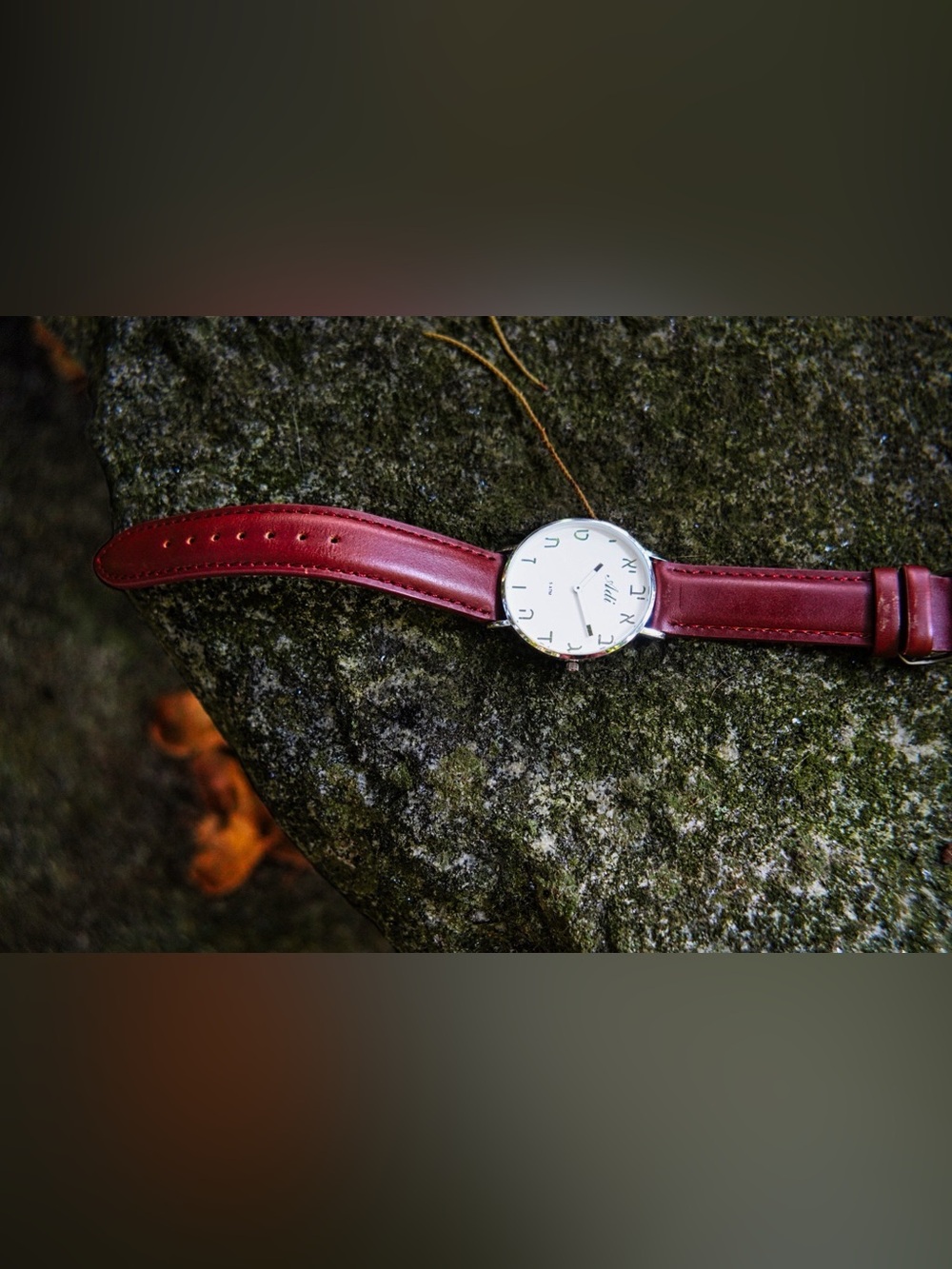 Adi Israeli Aleph-Bet Hebrew Letters Watch - Silver & Brown Leather Strap